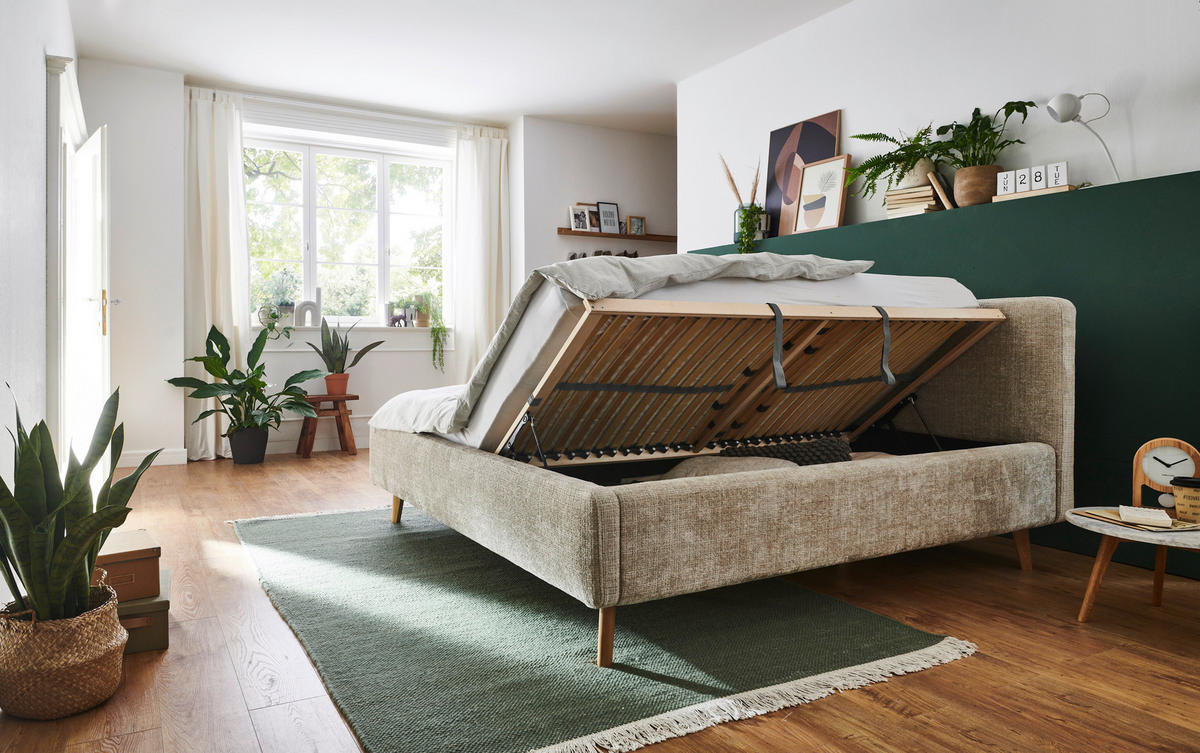 POLSTERBETT 180/200 cm  in Beige  - Eichefarben/Beige, Design, Holz/Textil (180/200cm) - Xora