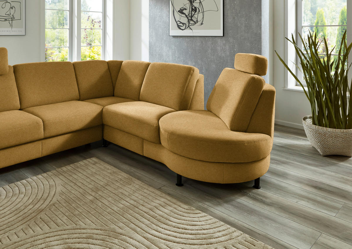 ECKSOFA Flachgewebe Currygelb  - Currygelb/Schwarz, Konventionell, Textil/Metall (248/252cm) - Beldomo Comfort