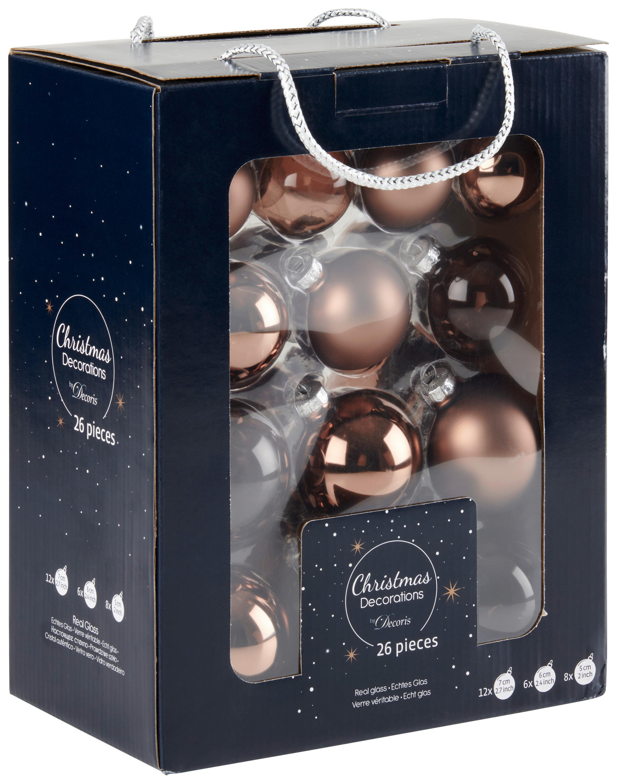JULGRANSKULOR SET 7 cm 26 delar - brun, Klassisk, glas (7cm)