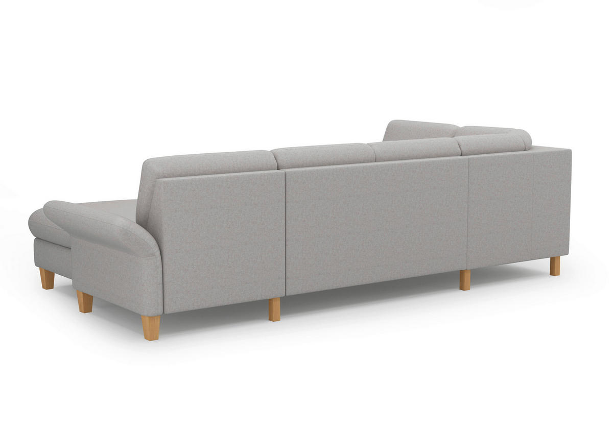 WOHNLANDSCHAFT Hellgrau Flachgewebe  - Eichefarben/Hellgrau, KONVENTIONELL, Holz/Textil (195/314/164cm) - Sit & More