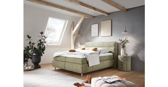 BOXSPRINGBETT 180/200 cm in Olivgrün - Schwarz/Olivgrün, KONVENTIONELL, Textil/Metall (180/200cm) - Dieter Knoll