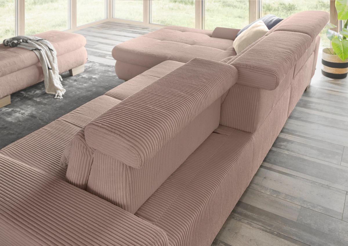 ECKSOFA Rosa Cord  - Eiche Bianco/Rosa, KONVENTIONELL, Holz/Textil (195/307cm) - SetOne by Musterring