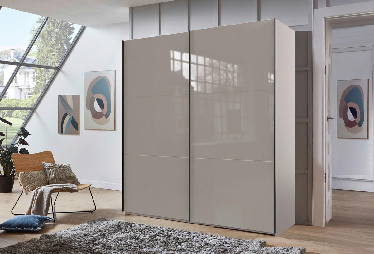 SCHWEBETÜRENSCHRANK 200/216/65 cm 2-türig Grau, Sahara  - Schwarz/Grau, KONVENTIONELL, Glas/Holzwerkstoff (200/216/65cm) - Stylife