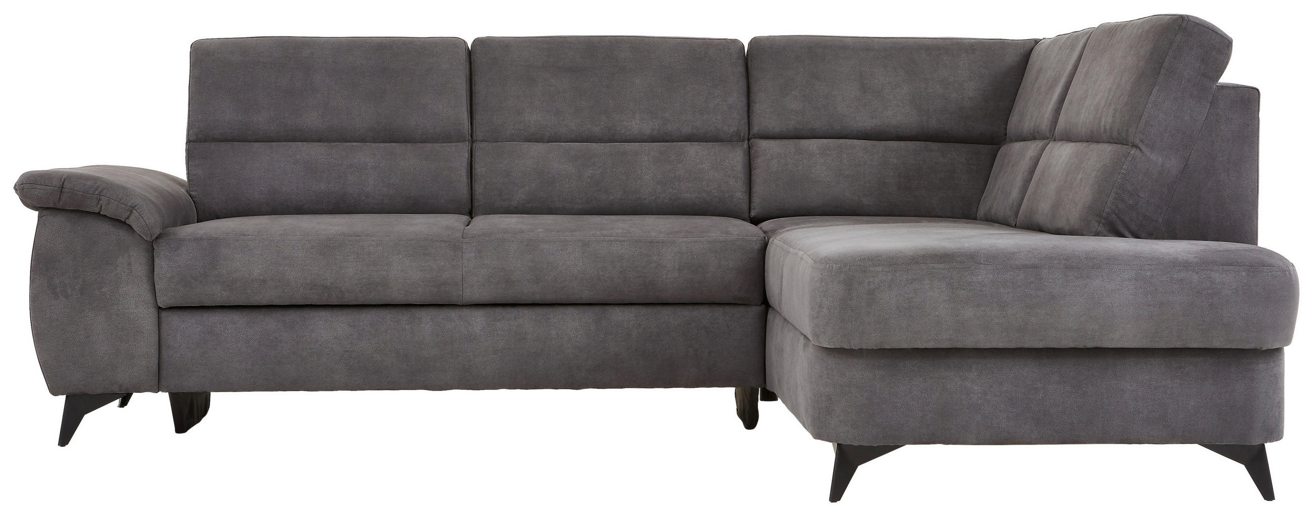 Wohnlandschaft inkl.Funktionen Dunkelgrau Lederlook - Dunkelgrau/Schwarz, KONVENTIONELL, Textil/Metall (257/194cm) - Cantus