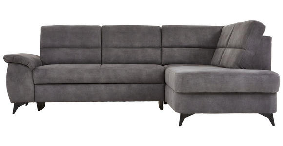 Wohnlandschaft inkl.Funktionen Dunkelgrau Lederlook - Dunkelgrau/Schwarz, KONVENTIONELL, Textil/Metall (257/194cm) - Cantus