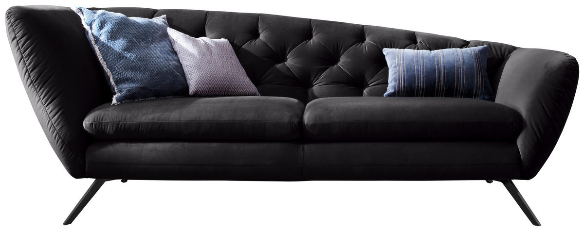 CHESTERFIELD-SOFA  in Mikrofaser Schwarz  - Schwarz, Design, Textil/Metall (223/84/90cm) - Pure Home Lifestyle