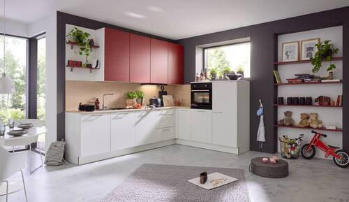 EINBAUKÜCHE   - Eichefarben/Rot, Design, Holzwerkstoff - Dieter Knoll
