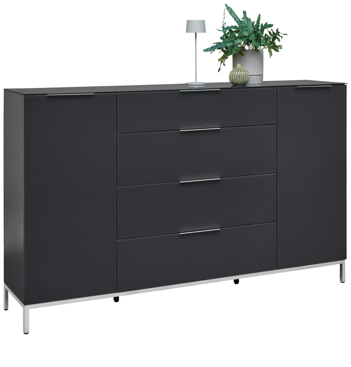 SIDEBOARD  in 180/101/42 cm  - Anthrazit/Alufarben, Design, Glas/Holzwerkstoff (180/101/42cm) - Voleo