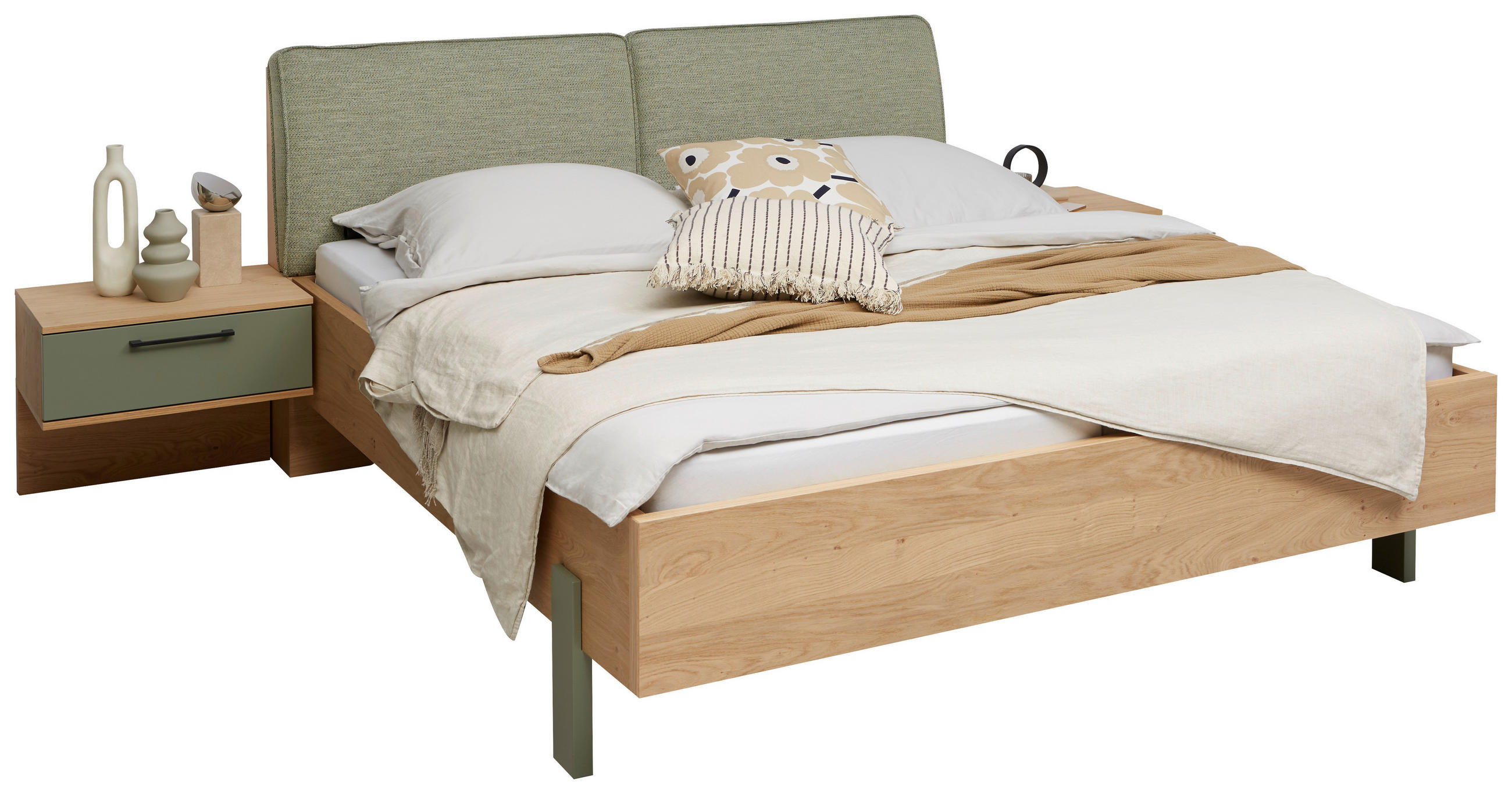 BETTANLAGE - Eichefarben/Olivgrün, Design, Holz/Holzwerkstoff (180/200cm) - Dieter Knoll