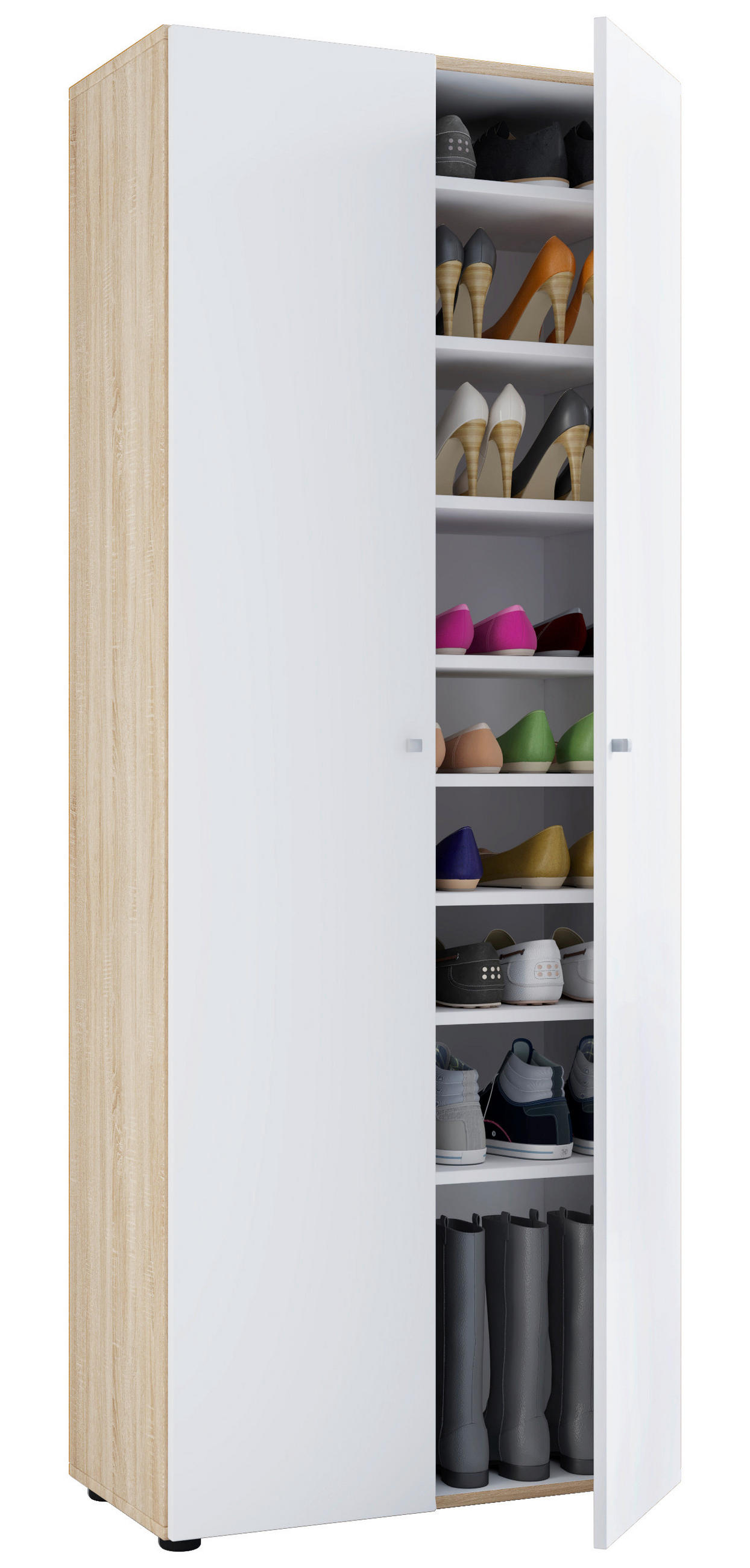 SCHUHSCHRANK Weiß, Sonoma Eiche, Eichefarben  - Eichefarben/Schwarz, Design, Holzwerkstoff/Kunststoff (71/180/39cm) - MID.YOU