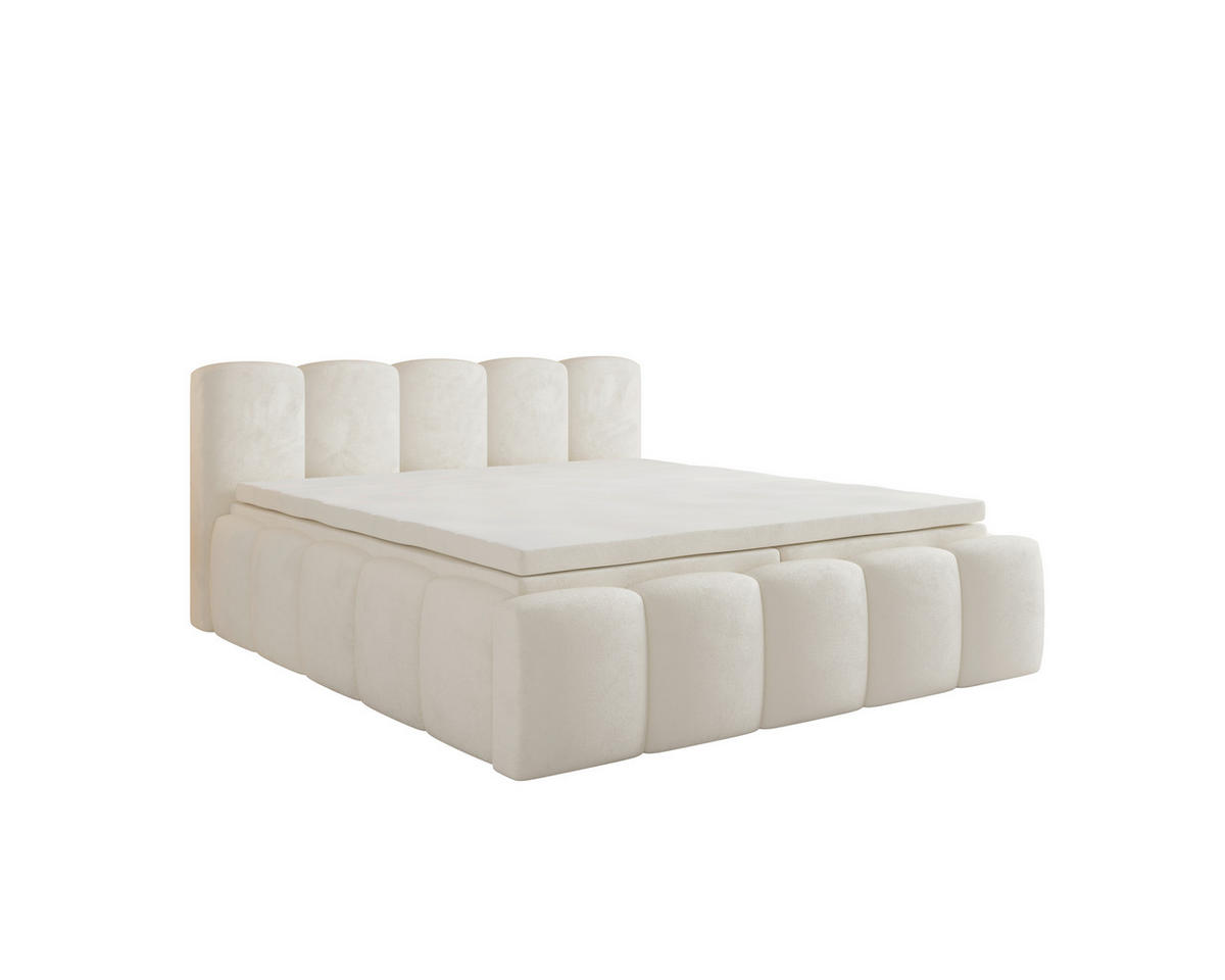 BOXBETT 140/200 cm,  in Beige, Bettkasten, Topper, H2 = mittel  - Beige/Schwarz, MODERN, Textil (140/200cm) - MID.YOU