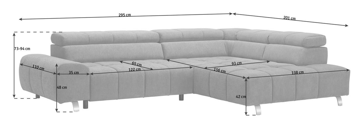 ECKSOFA Dunkelgrau Webstoff  - Dunkelgrau/Silberfarben, Design, Textil/Metall (295/201cm) - Hom`in