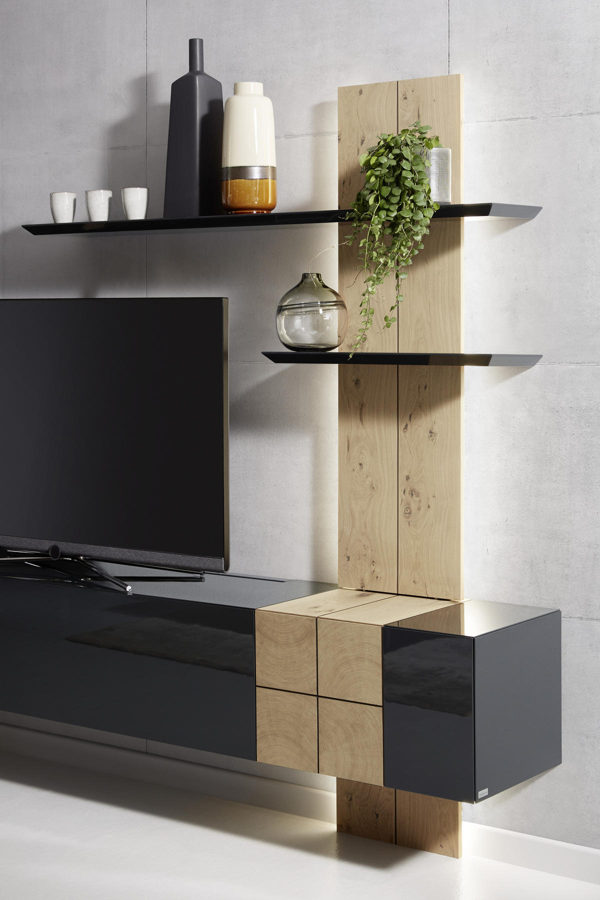 WOHNWAND QUADRA  in Eichefarben, Dunkelgrau  325/190/52 cm  - Eichefarben/Dunkelgrau, Design, Holz/Holzwerkstoff (325/190/52cm) - Ambiente
