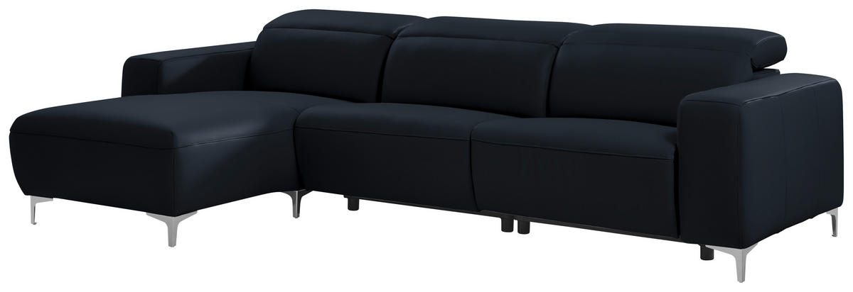 ECKSOFA in Echtleder Dunkelblau  - Chromfarben/Dunkelblau, Design, Leder/Metall (177/292cm) - Pure Home Lifestyle