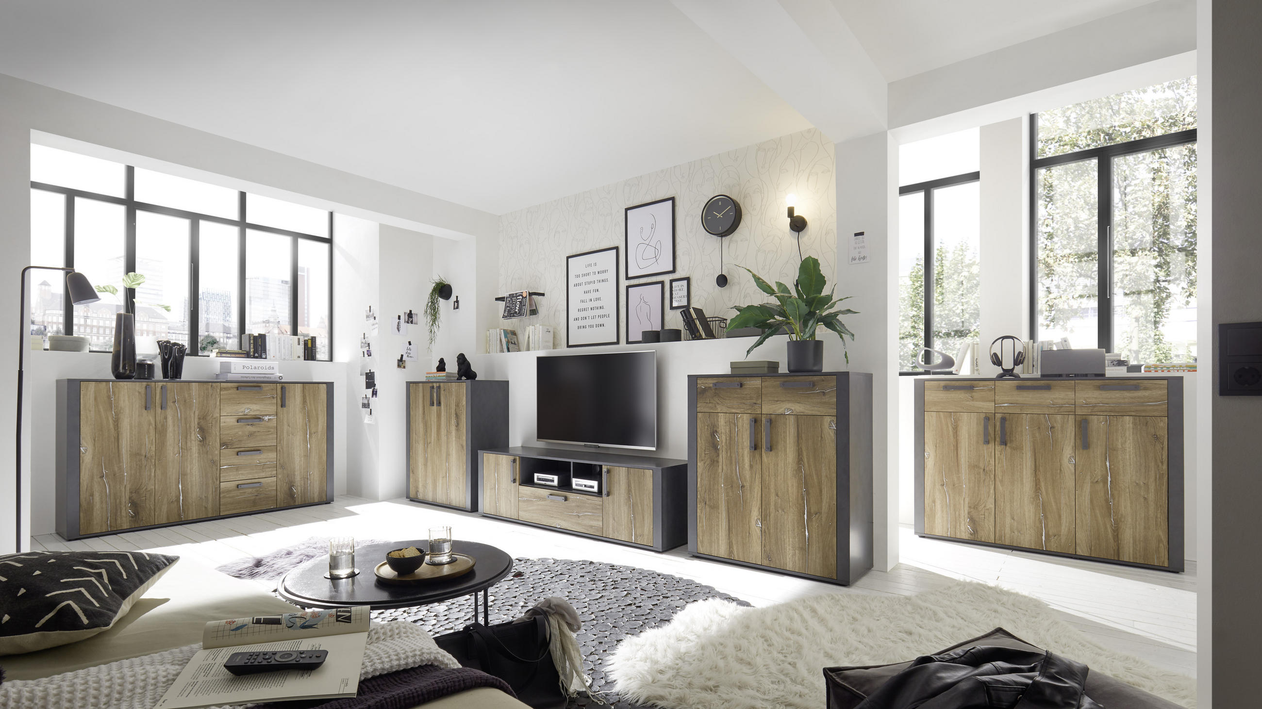 KOMMODE  in 89/102/38 cm  - Alteiche/Dunkelgrau, KONVENTIONELL, Holzwerkstoff/Kunststoff (89/102/38cm) - MID.YOU