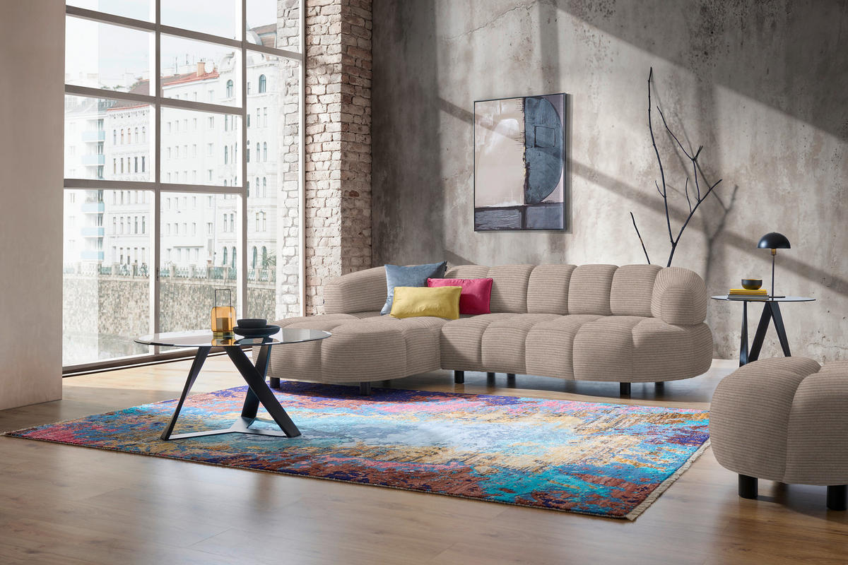 ECKSOFA  in Cord, Velours Hellbraun  183/284 cm  - Hellbraun/Schwarz, Design, Holz/Textil (183/284cm) - Welnova