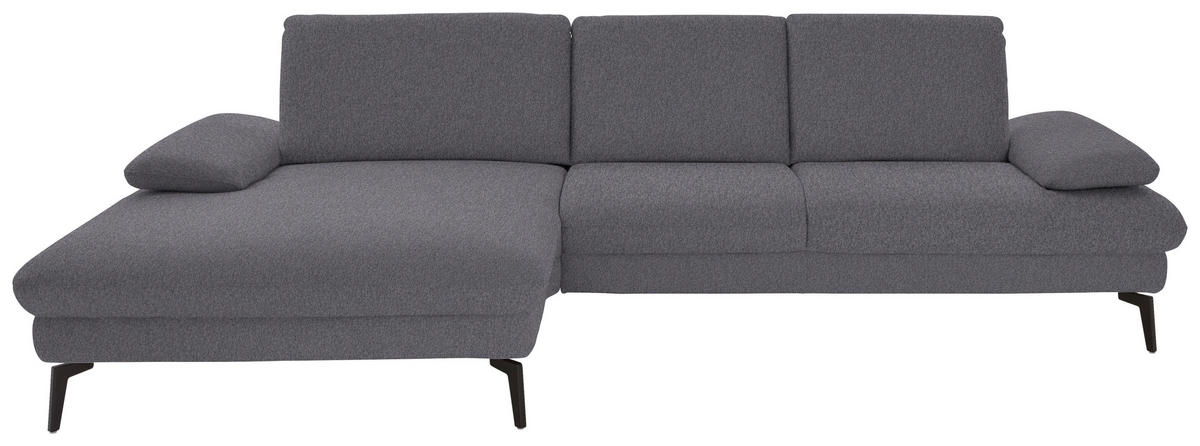 ECKSOFA in Chenille, Mikrofaser Grau  - Schwarz/Grau, Design, Textil/Metall (157/299cm) - Dieter Knoll