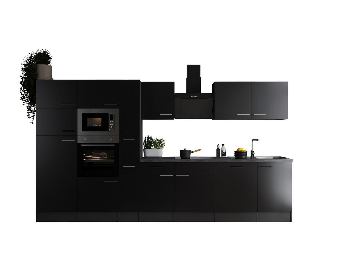 KÜCHENBLOCK 370 cm   in Grau, Schwarz  - Silberfarben/Schwarz, Design, Holzwerkstoff/Metall (370cm) - Respekta