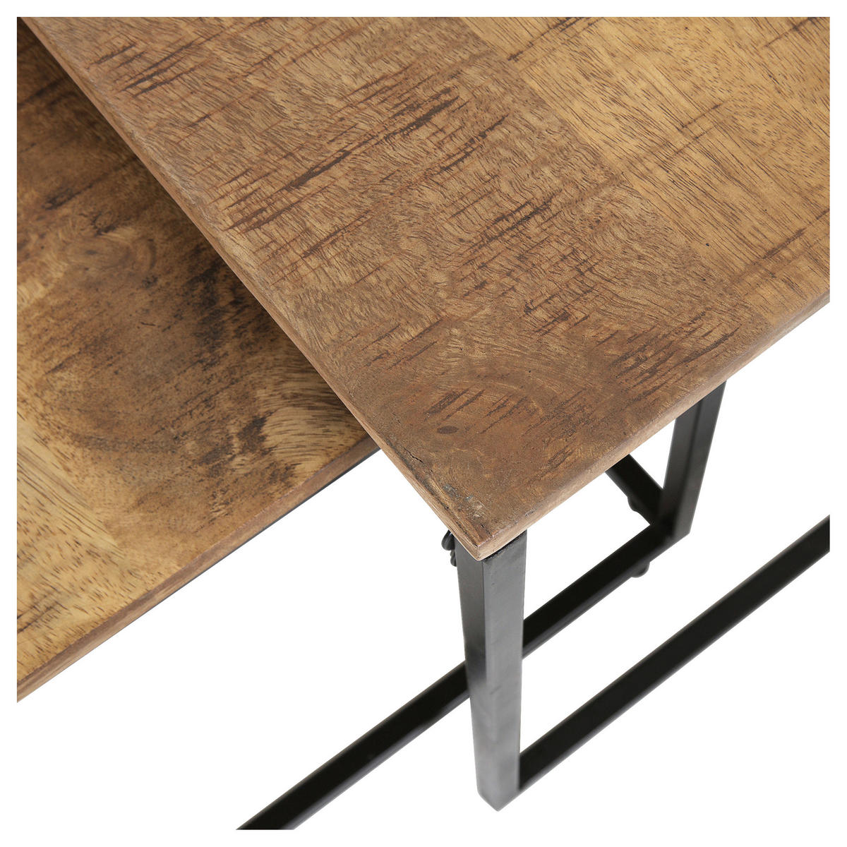 COUCHTISCHSET Mangoholz massiv 45-60/45-60/39-45 cm quadratisch Naturfarben, Schwarz  - Schwarz/Naturfarben, KONVENTIONELL, Holz/Metall (45-60/45-60/39-45cm) - Landscape