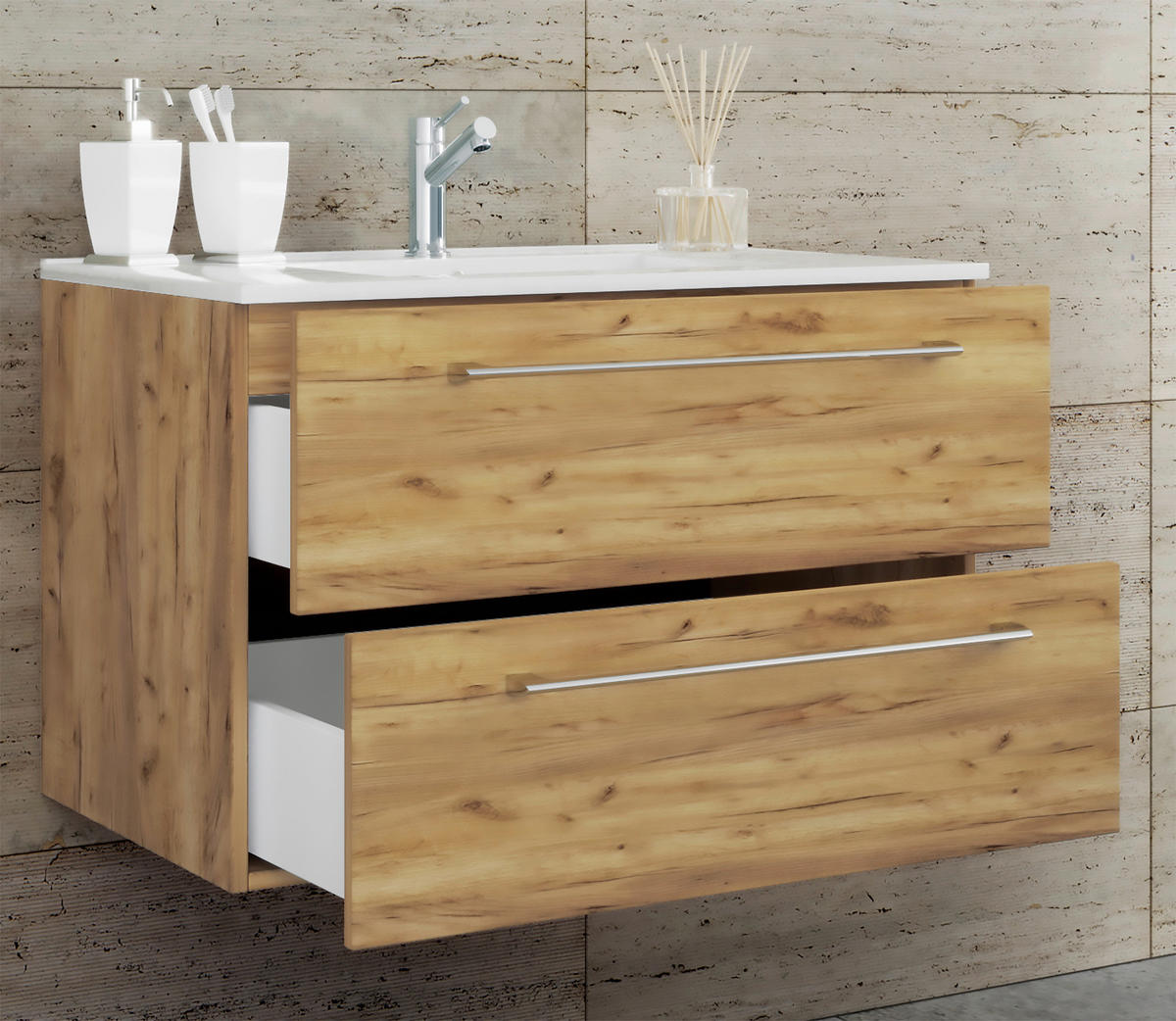 TVÄTTSTÄLL MED KOMMOD 81 cm  - vit/honungsek, Modern, metall/trämaterial (81cm) - MID.YOU