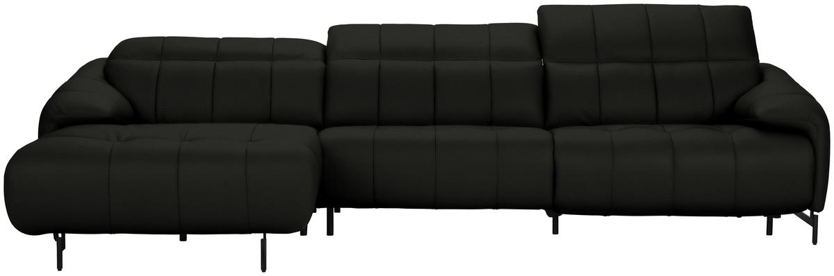 ECKSOFA Echtleder Dunkelgrau  - Dunkelgrau/Schwarz, Design, Leder/Metall (165/313cm) - Belluti