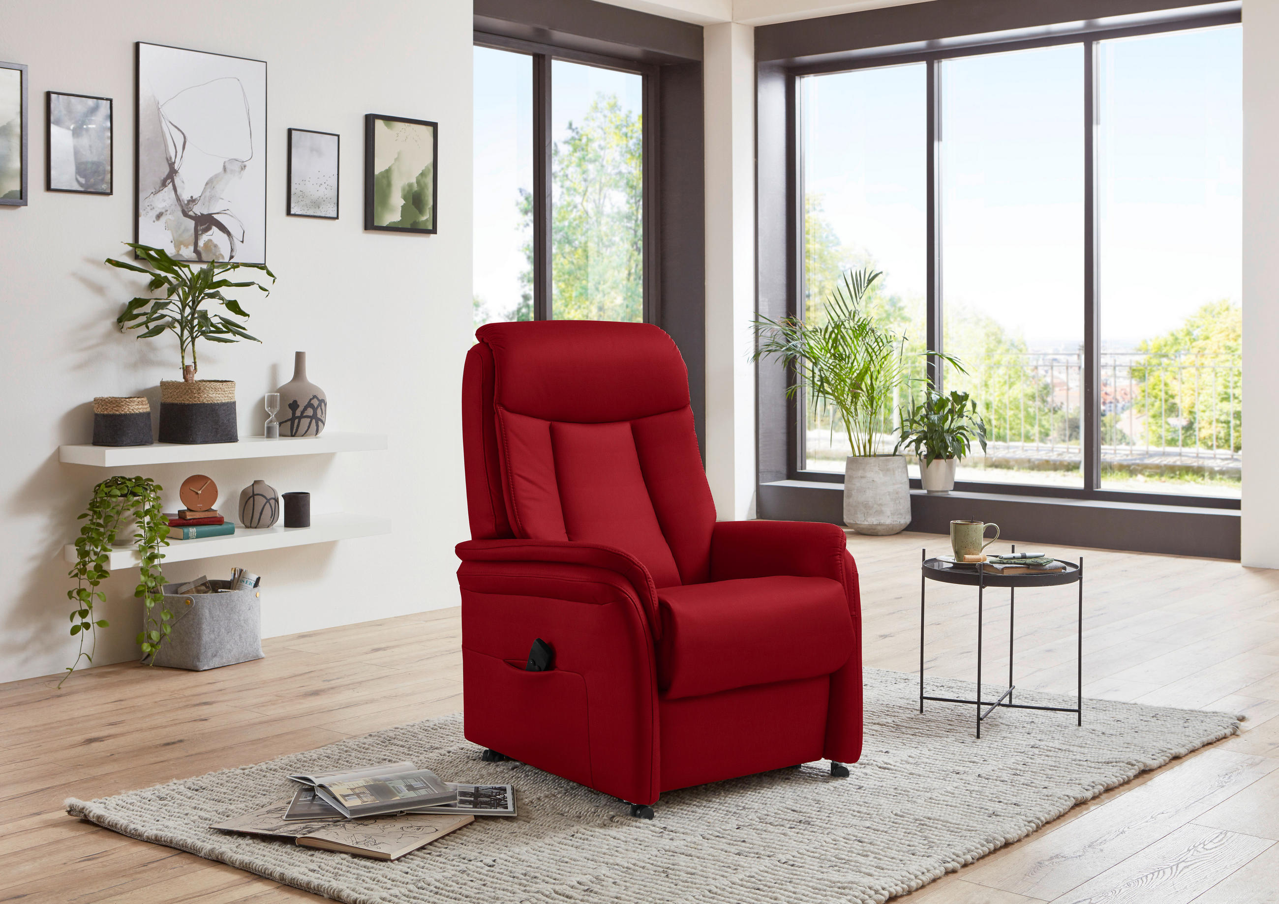 FERNSEHSESSEL in Rot  - Rot/Schwarz, KONVENTIONELL, Leder/Kunststoff (74/107/84cm) - Valdera