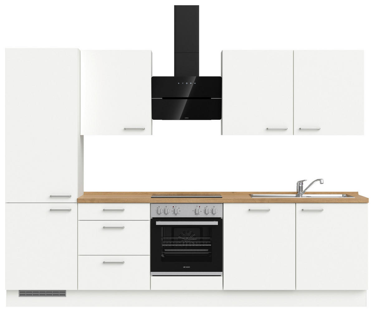 KÜCHENLEERBLOCK 300 cm   in Weiß, Eichefarben  - Edelstahlfarben/Eichefarben, MODERN, Holzwerkstoff/Metall (300cm) - Nobilia