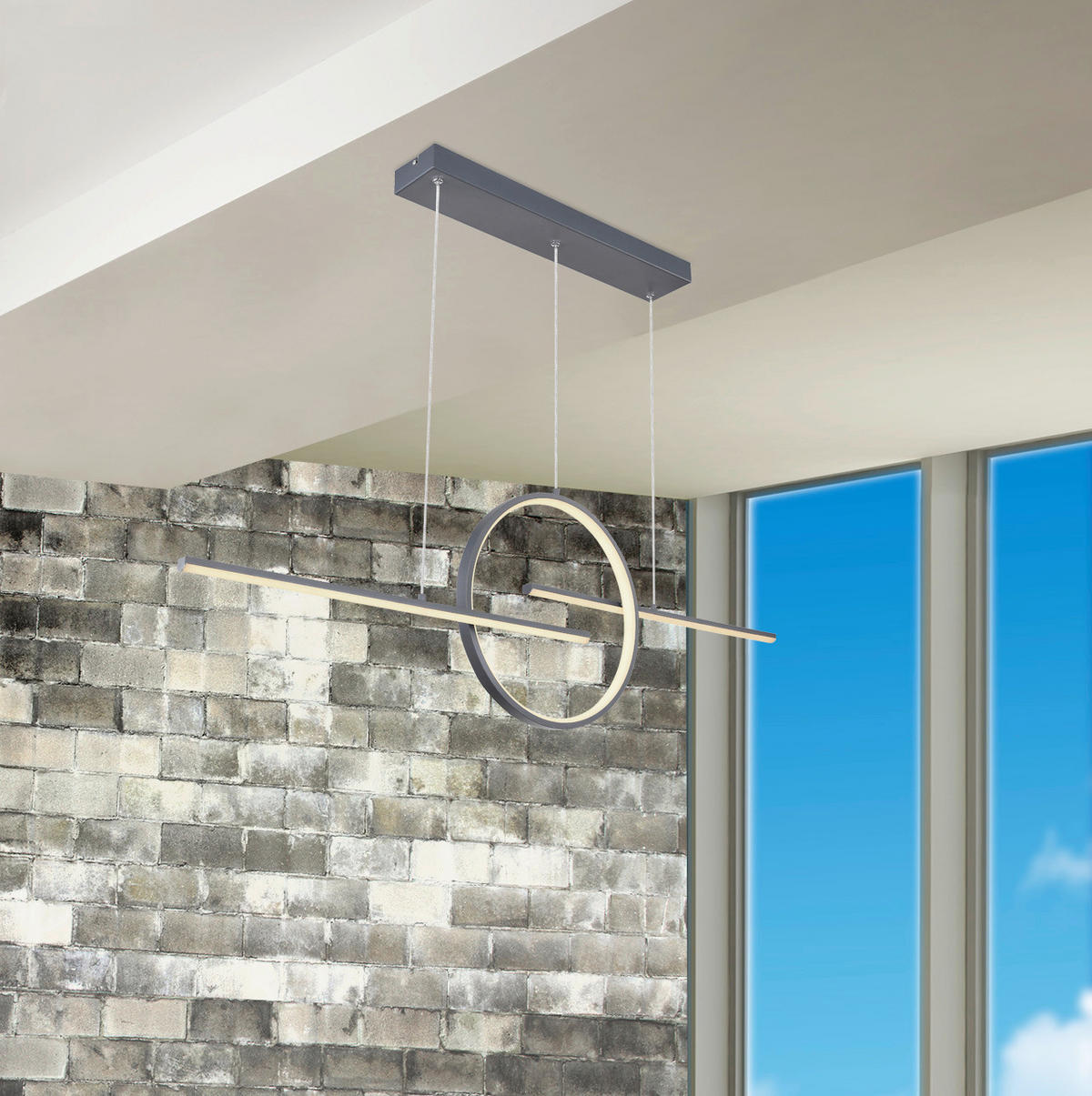 LED-HÄNGELEUCHTE 124/10,5/150 cm   - Opal/Graphitfarben, Design, Kunststoff/Metall (124/10,5/150cm) - Globo