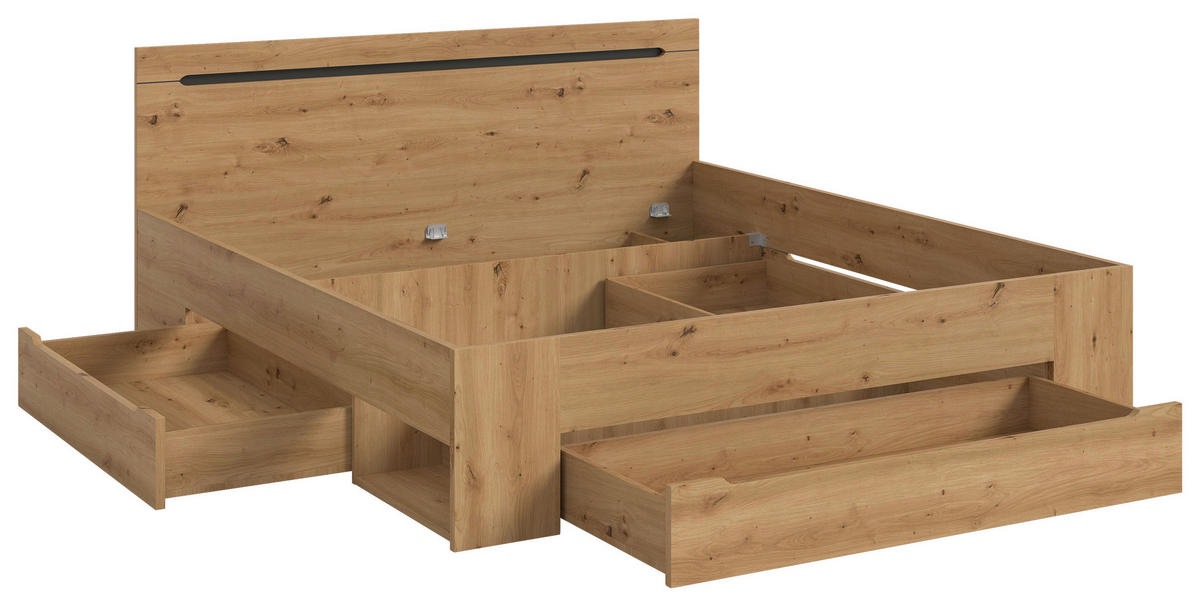 BETT 180/200 cm,  in Grau, Eiche Artisan, Bettschubladen,  - Eiche Artisan/Grau, MODERN (180/200cm) - MID.YOU