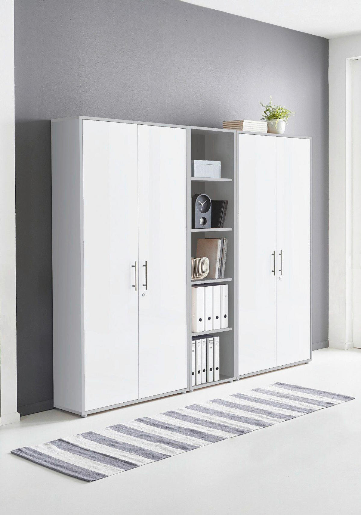 BÜRO erweiterbar, abschließbar Grau, Weiß - Weiß/Grau, MODERN, Holzwerkstoff/Metall - MID.YOU