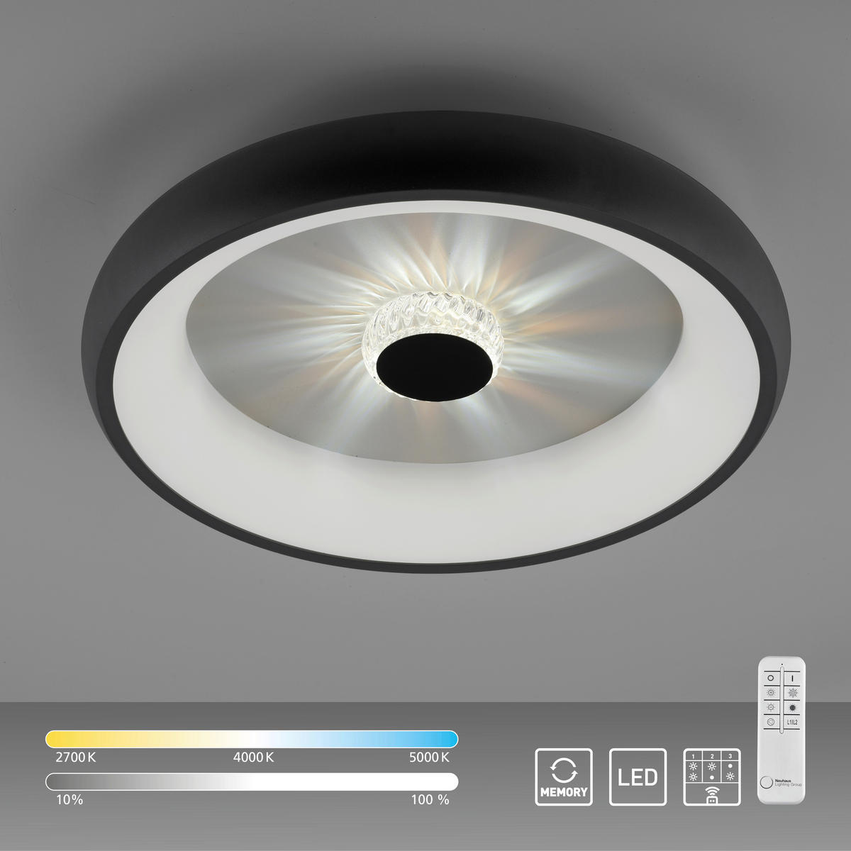 LED MENNYEZETI LÁMPA - fekete, Design, műanyag/fém (46,5/9,5cm)