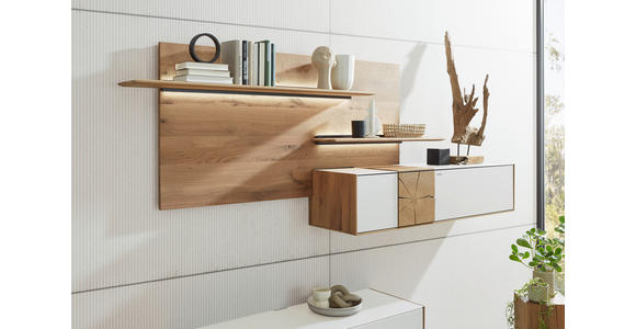 WOHNWAND in Weiß, Eichefarben 343/196/44 cm - Eichefarben/Silberfarben, Design, Glas/Holz (343/196/44cm) - Valnatura