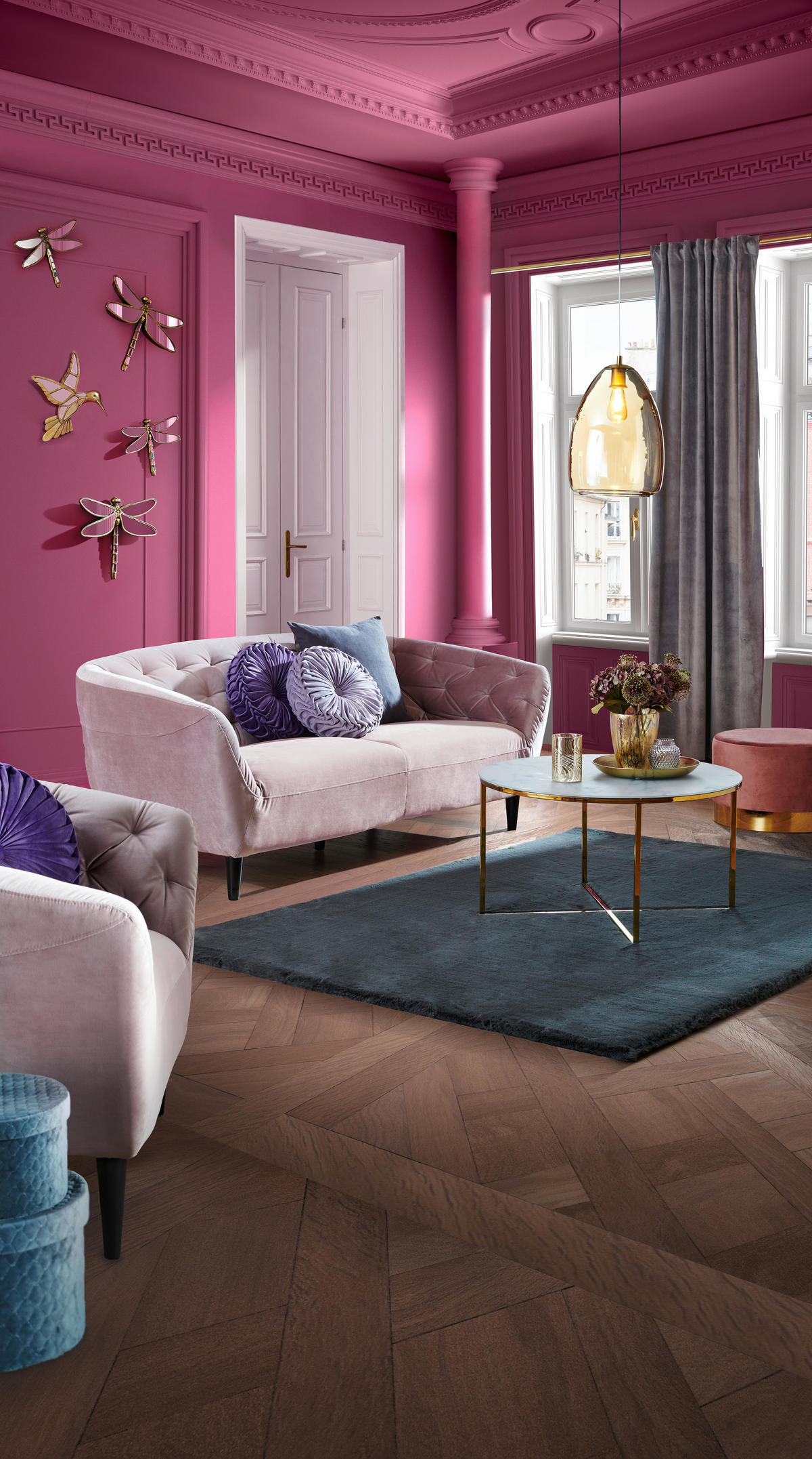 CHESTERFIELD-SOFA Rosa Samt  - Schwarz/Rosa, Trend, Holz/Textil (191/78/84cm) - Ambia Home