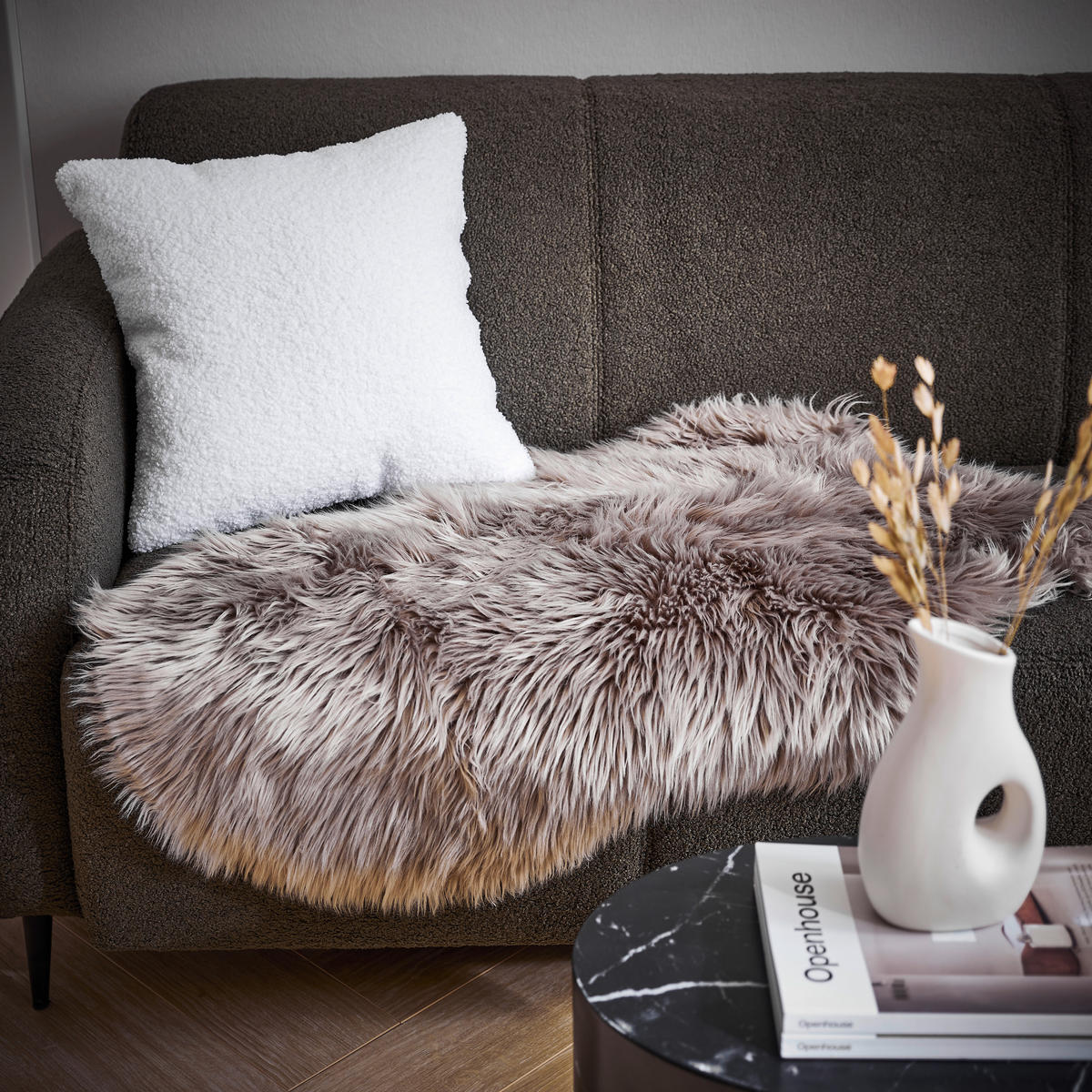 UMĚLÁ KOŽEŠINA, 60/90 cm, šedohnědá - šedohnědá, Basics, kožešina/textil (60/90cm) - Boxxx