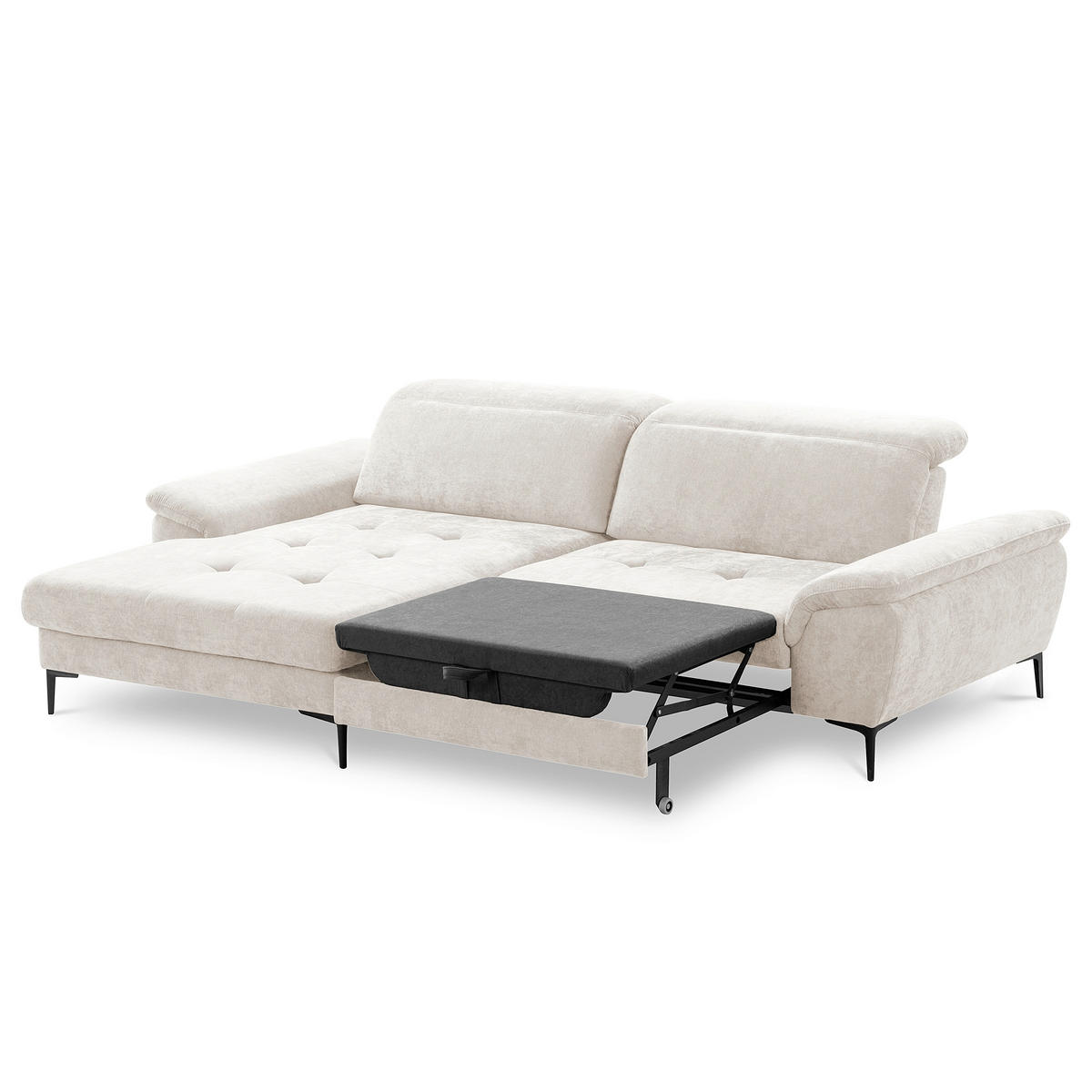 ECKSOFA  Webstoff Sandfarben  - Sandfarben/Schwarz, Design, Textil/Metall (195/268cm) - Livetastic