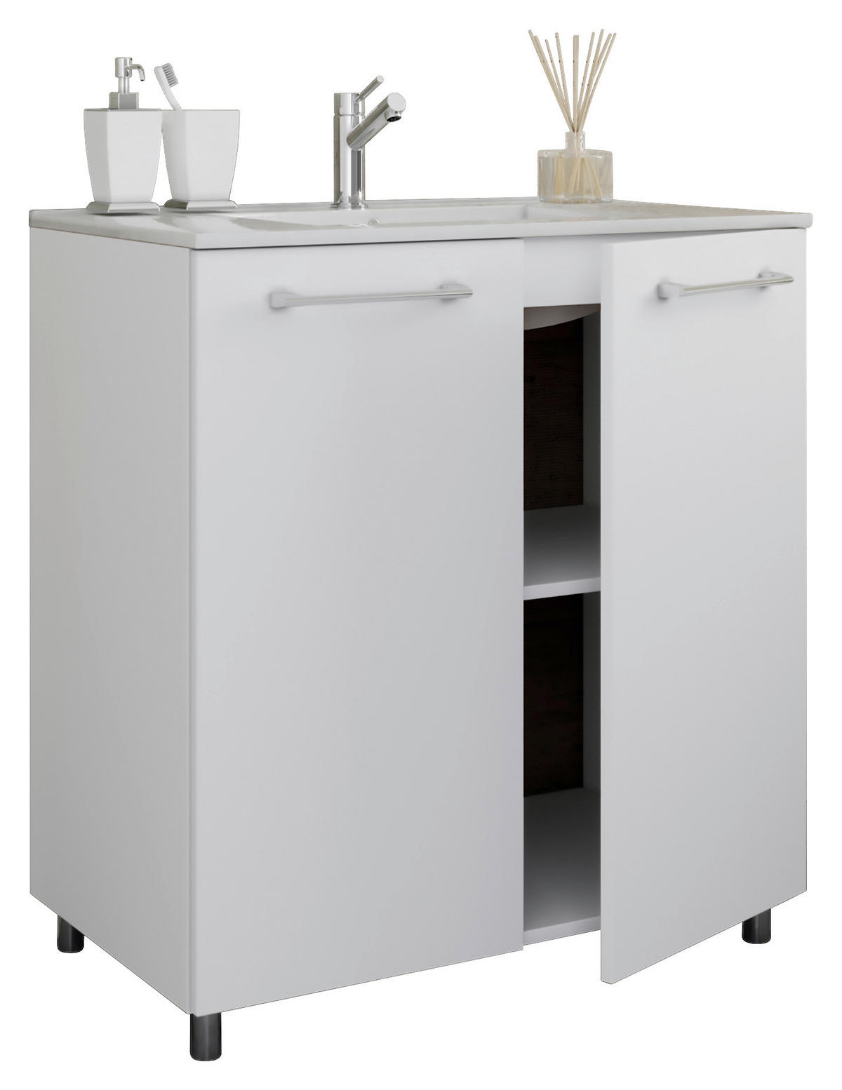 BADEZIMMER 3-teilig  in 80 cm  - Weiss/Alufarben, Modern, Keramik/Holzwerkstoff (80cm) - MID.YOU