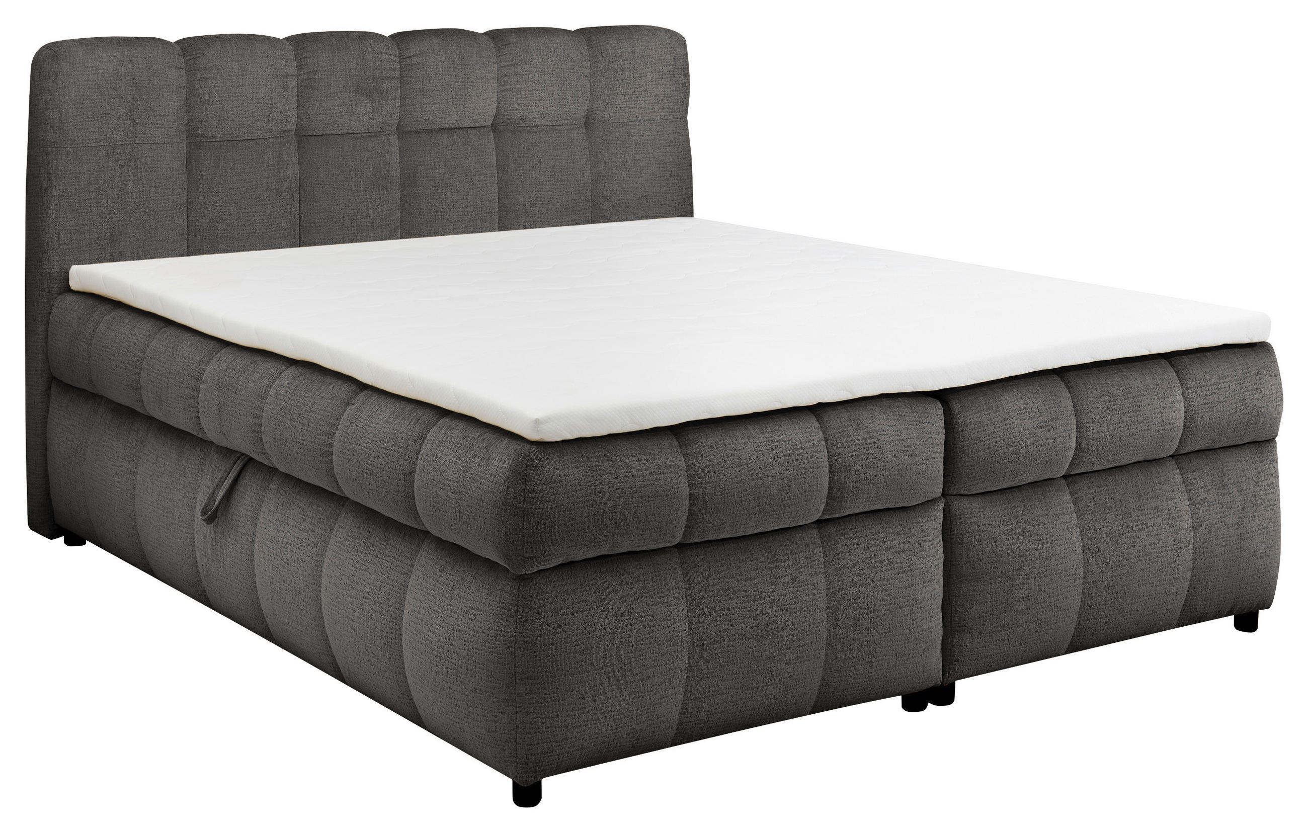 BOXBETT 180/200 cm,  in Dunkelgrau, Bettkasten, Topper, H2 + H2 = mittel  - Dunkelgrau/Schwarz, Design, Kunststoff/Textil (180/200cm) - Esposa