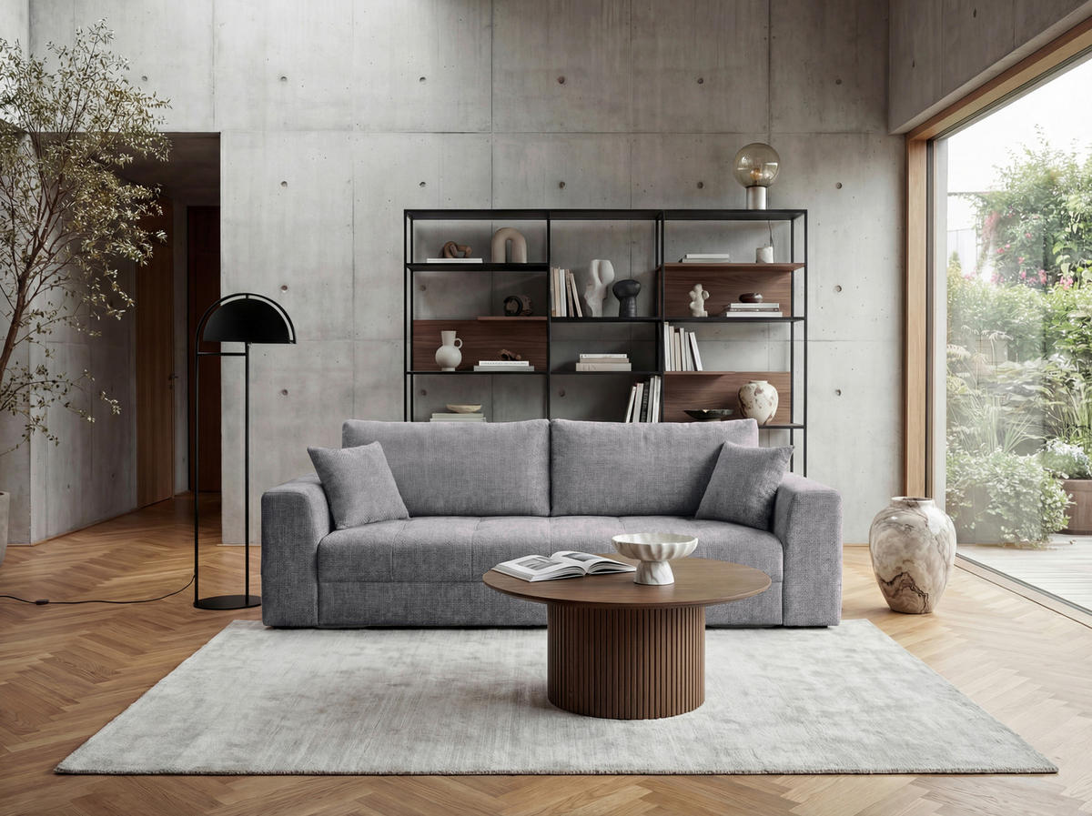 SCHLAFSOFA Struktur Hellgrau  inkl. Zierkissen, Rückenkissen, Bettkasten, Schlaffunktion, Rücken echt  - Hellgrau/Schwarz, KONVENTIONELL, Kunststoff/Textil (253/87/102cm) - Xora