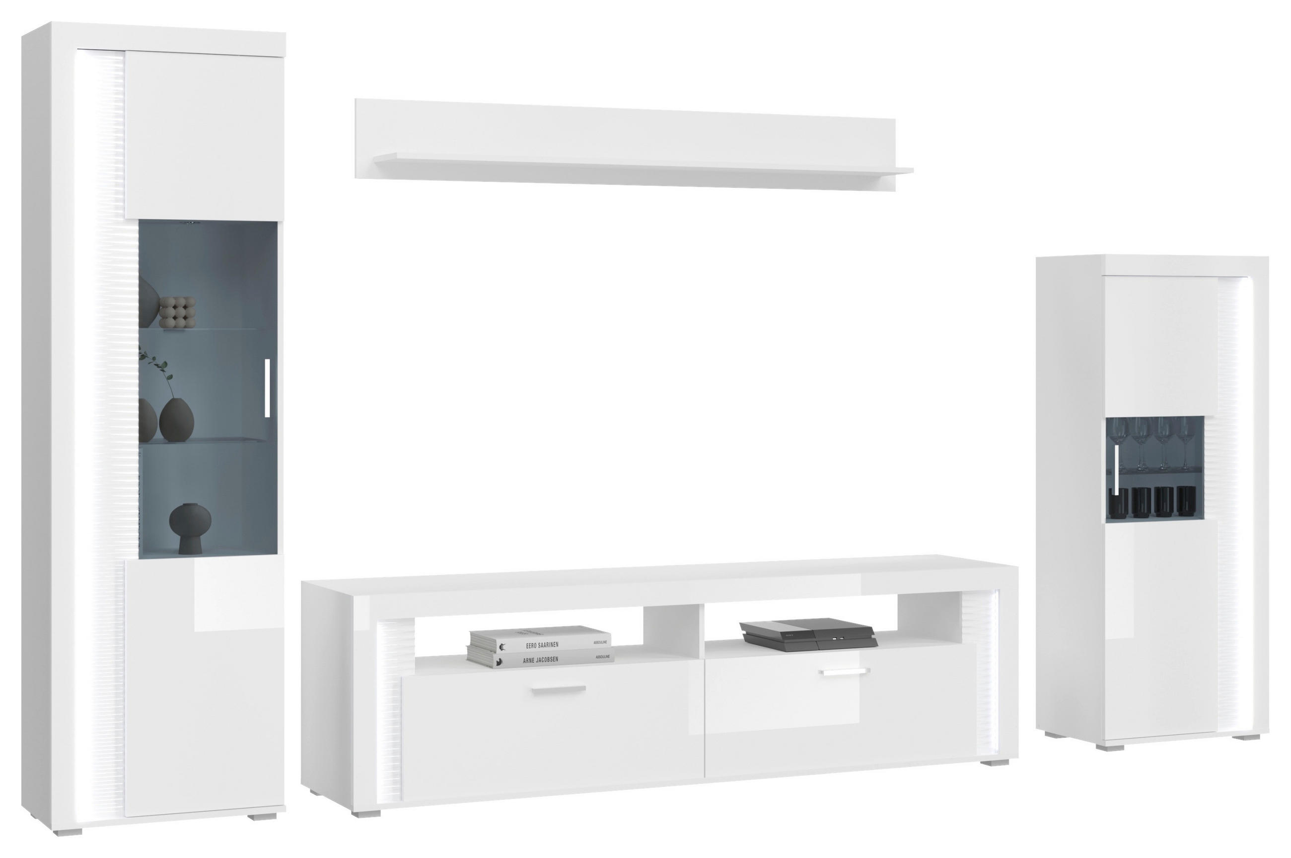 HYLLKOMBINATION  i vit högglans  351/202/46 cm  - vit högglans/silver, Design, trämaterial/plast (351/202/46cm) - MID.YOU