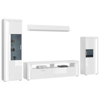 OBÝVACÍ STĚNA, vysoce lesklá bílá - barvy stříbra/vysoce lesklá bílá, Design, kompozitní dřevo/plast (351/202/46cm) - MID.YOU