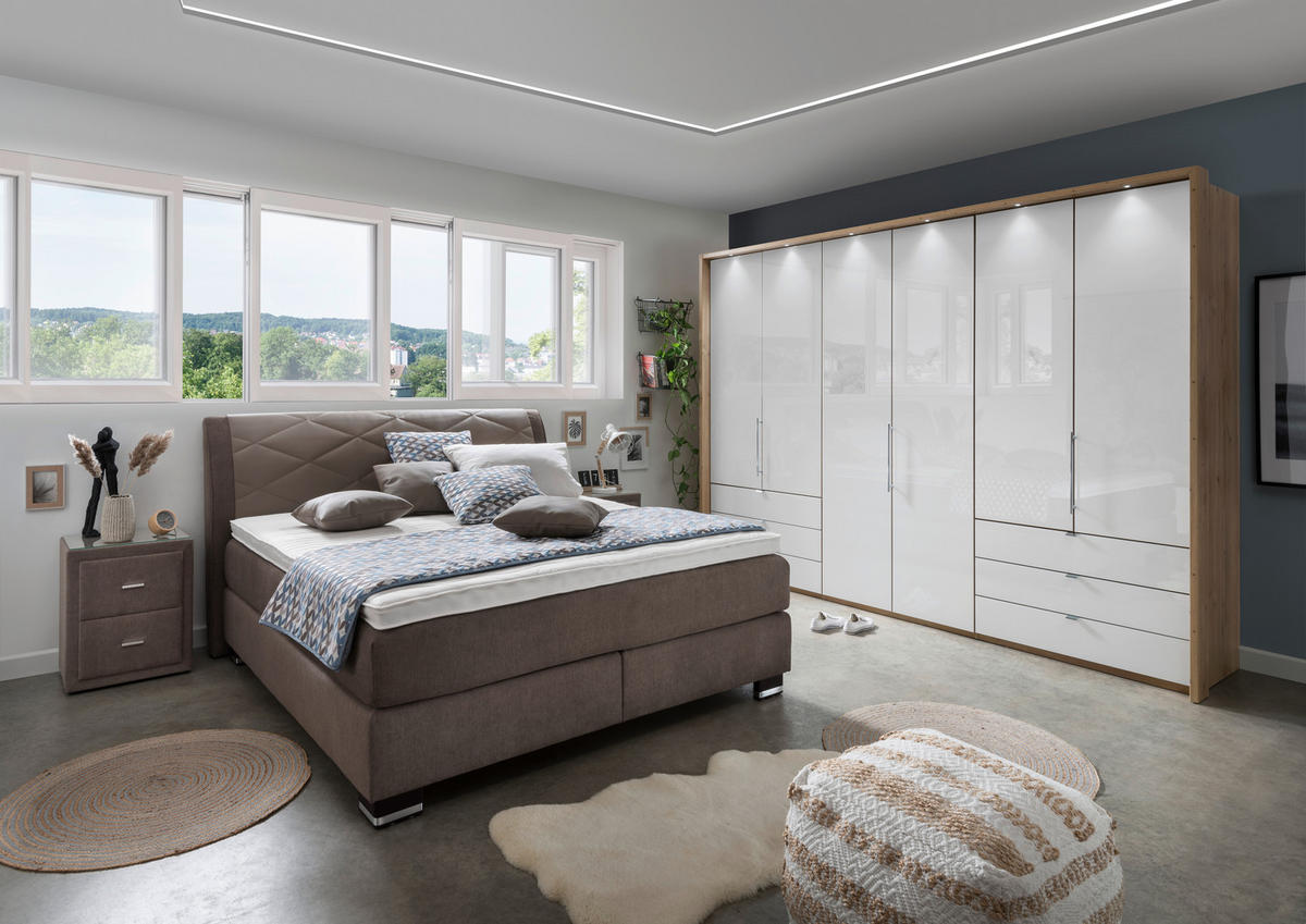 BOXSPRINGBETT 180/200 cm  in Graubraun  - Wengefarben/Graubraun, Design, Textil (180/200cm) - Beldomo - Sleep