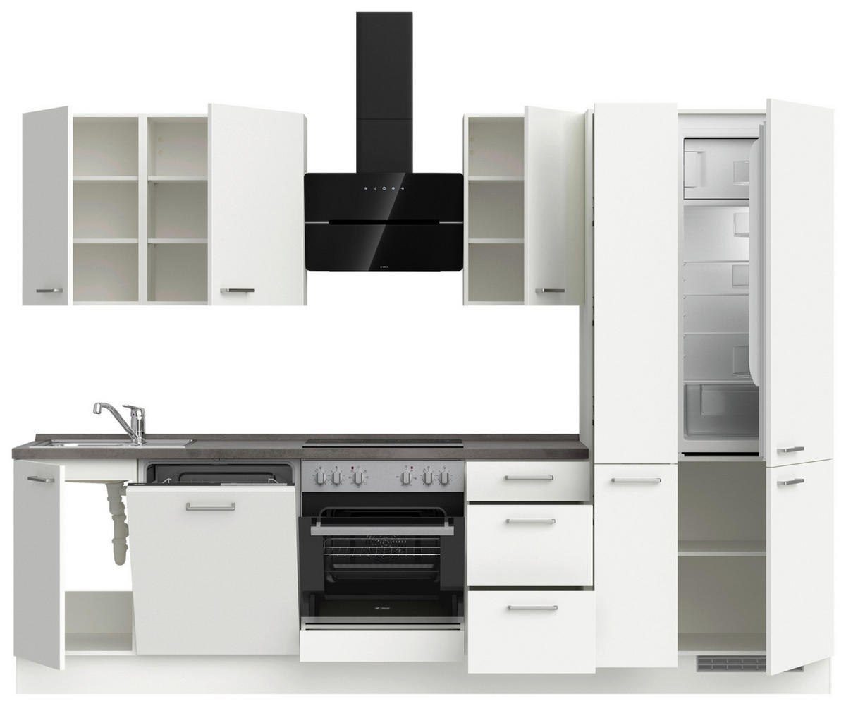 KÜCHENLEERBLOCK 300 cm   in Grau, Weiß  - Edelstahlfarben/Weiß, MODERN, Holzwerkstoff/Metall (300cm) - Nobilia