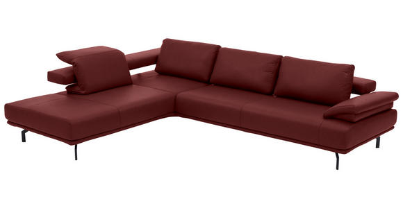 ECKSOFA in Echtleder Brombeere - Anthrazit/Brombeere, Design, Leder/Metall (255/325cm) - Dieter Knoll
