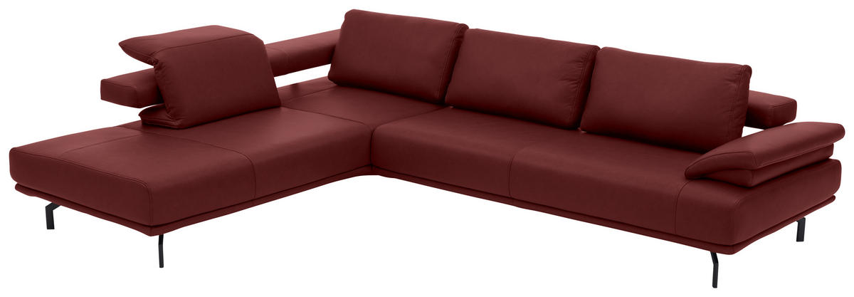 ECKSOFA in Echtleder Brombeere  - Anthrazit/Brombeere, Design, Leder/Metall (255/325cm) - Dieter Knoll