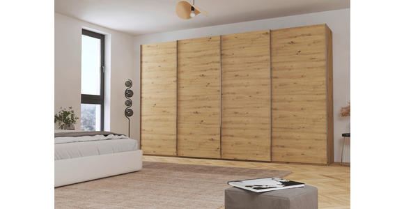 SCHWEBETÜRENSCHRANK  in Eiche Artisan  - Chromfarben/Eiche Artisan, Design, Holzwerkstoff/Metall (361/235/68cm) - Novel