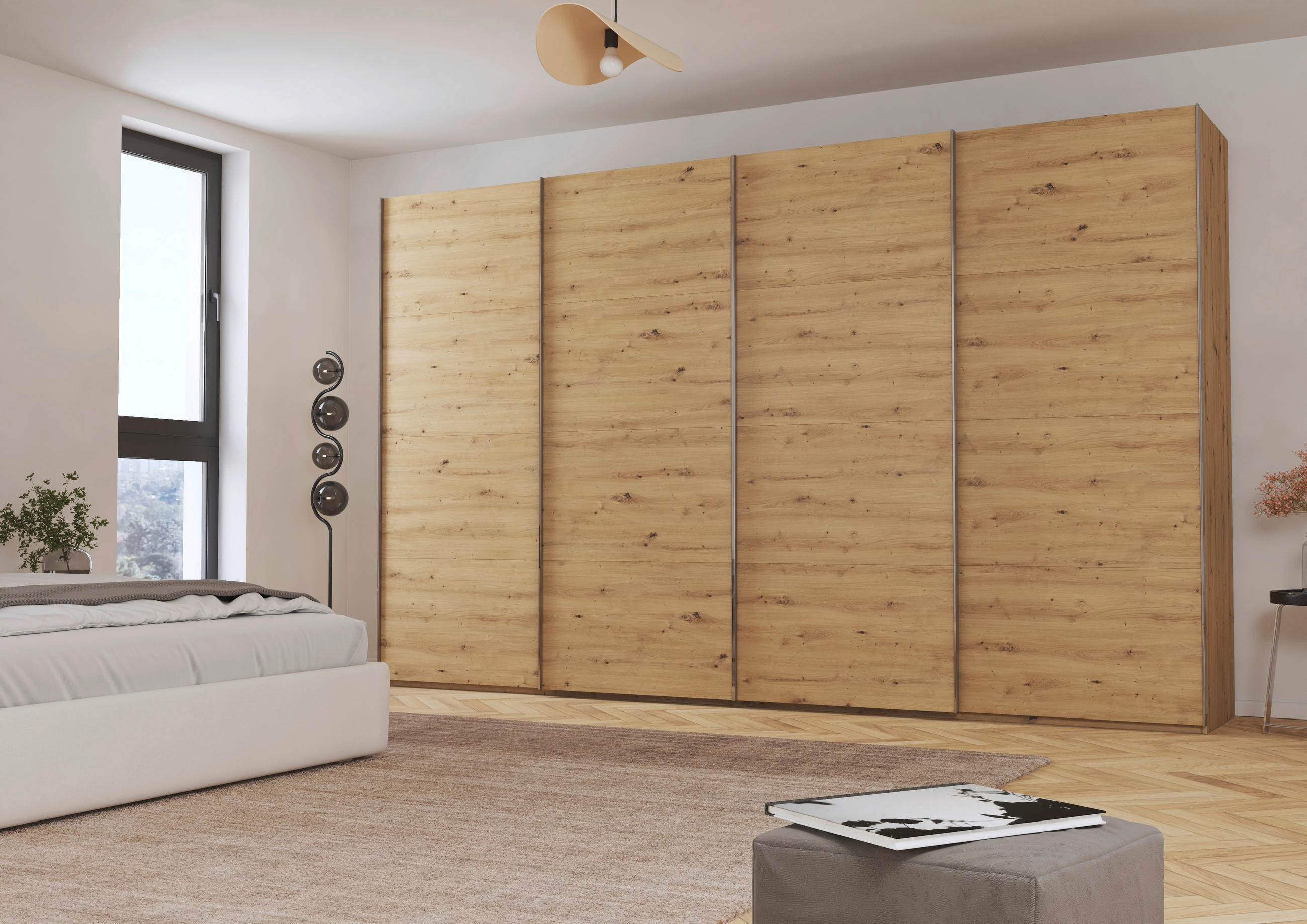 SCHWEBETÜRENSCHRANK 361/235/68 cm 4-türig Eiche Artisan  - Chromfarben/Eiche Artisan, Design, Holzwerkstoff/Metall (361/235/68cm) - Novel