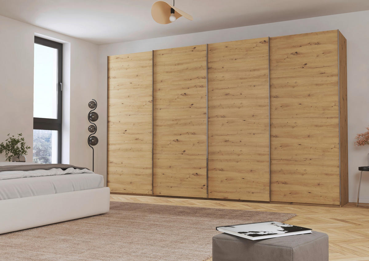 SCHWEBETÜRENSCHRANK 361/235/68 cm 4-türig Eiche Artisan  - Chromfarben/Eiche Artisan, Design, Holzwerkstoff/Metall (361/235/68cm) - Novel