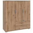 HIGHBOARD , 130/140/40 cm, 2 Schublade(n)  - Plankeneiche/Silberfarben, KONVENTIONELL, Holzwerkstoff/Kunststoff (130/140/40cm) - Carryhome