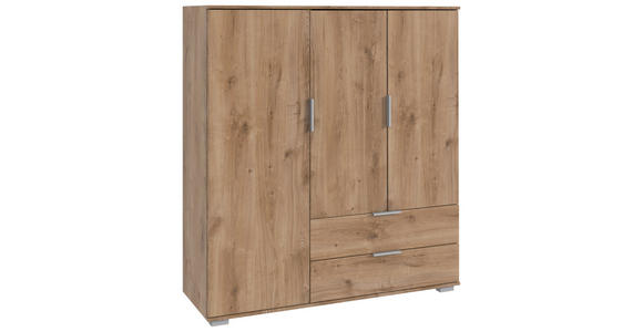 HIGHBOARD , 130/140/40 cm, 2 Schublade(n)  - Plankeneiche/Silberfarben, KONVENTIONELL, Holzwerkstoff/Kunststoff (130/140/40cm) - Carryhome