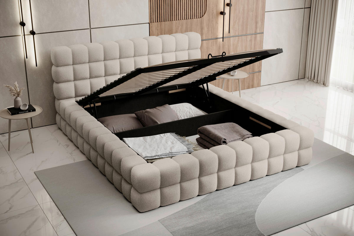 POLSTERBETT 160/200 cm  in Beige  - Beige/Schwarz, Modern, Holz/Kunststoff (160/200cm) - MID.YOU